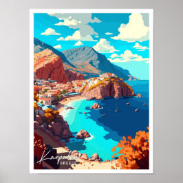 Karpathos Greece Travel Vintag Illustration Poster