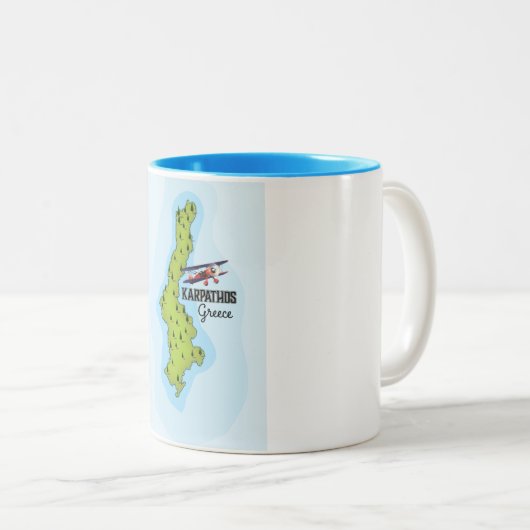 Karpathos Griechisch Map Illustriertes Reiseplakat Zweifarbige Tasse (VorderseiteRechts)