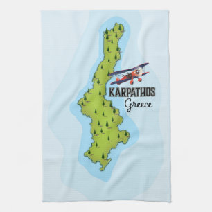 Karpathos griechische Karte illustrierter Reisepla Geschirrtuch