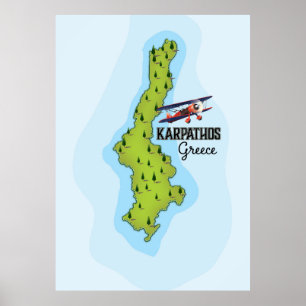 Karpathos Griechisches Karte Illustriertes Reisepl Poster