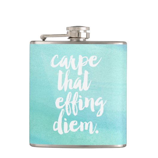 Karpfen, dass Diem Zitat Aqua Wasserfarbe Flachmann (Vorderseite)