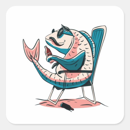 Karpfen Fisch Getränke Bier Funny Fishing Geschenk Quadratischer Aufkleber (Vorderseite)