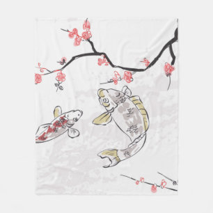 Karpfen Koi Fisch Naturlandschaft Sketch-Illustrat Fleecedecke