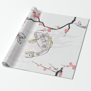 Karpfen Koi Fisch Naturlandschaft Sketch-Illustrat Geschenkpapier
