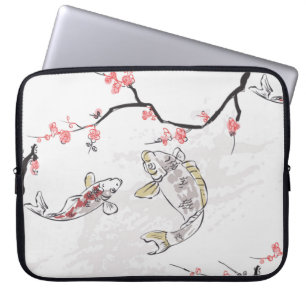 Karpfen Koi Fisch Naturlandschaft Sketch-Illustrat Laptopschutzhülle