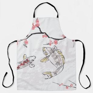 Karpfen Koi Fisch Naturlandschaft Sketch-Illustrat Schürze