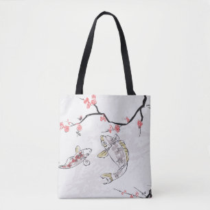 Karpfen Koi Fisch Naturlandschaft Sketch-Illustrat Tasche