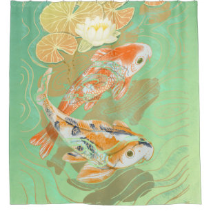 Karpfen Koi Fisch-Wasser-Lilien-Teich-Duschvorhang Duschvorhang