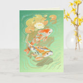 Karpfen Koi Fisch-Wasser-Lilien-Teich-Gruß-Karte Karte (Gelbe Blume)