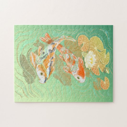 Karpfen Koi Fisch-Wasser-Lilien-Teich-Puzzlespiel Puzzle (Horizontal)