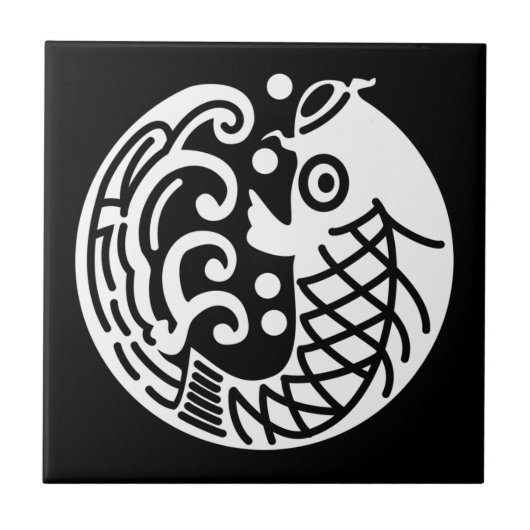 Karpfen und Wellenplatte Keramik Fliese (Vorderseite)