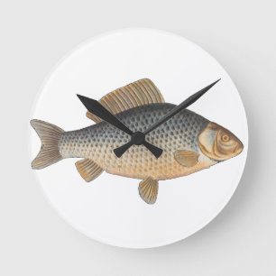 Karpfenfisch Fischmalerei Süßwasserzeichnung Runde Wanduhr
