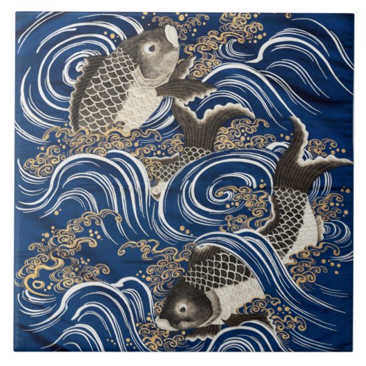 Karpfenplatte in Wellen - Fukusa - Japanisch Fliese (Vorderseite)