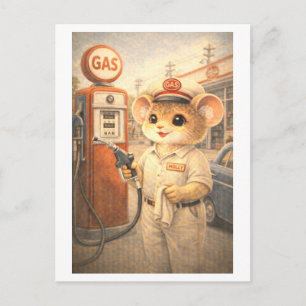Karriere Maus als Tankwart Postkarte