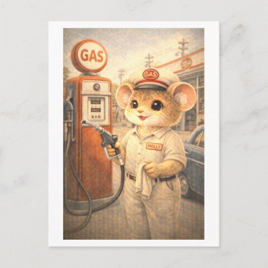 Karriere Maus als Tankwart Postkarte (Vorderseite)