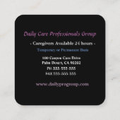 Karriere Schwarz und Coole Blume Beruflich Quadratische Visitenkarte (Rückseite)