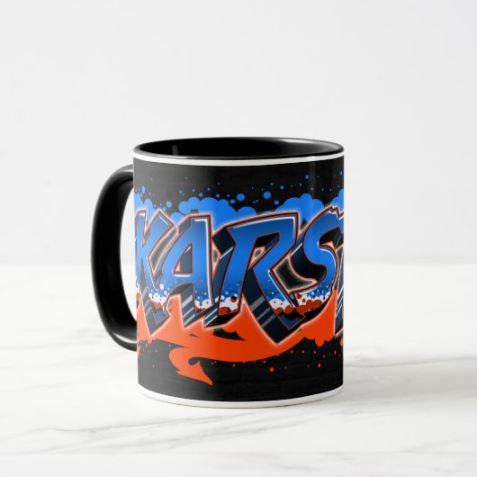 Karsten Vorname Name Graffiti blue orange Tasse (Vorderseite Links)