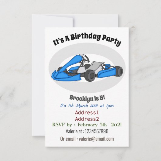 Kart racing Cartoon Illustration Einladung (Vorderseite)