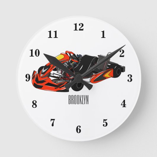 Kart racing Cartoon Illustration Runde Wanduhr (Vorderseite)