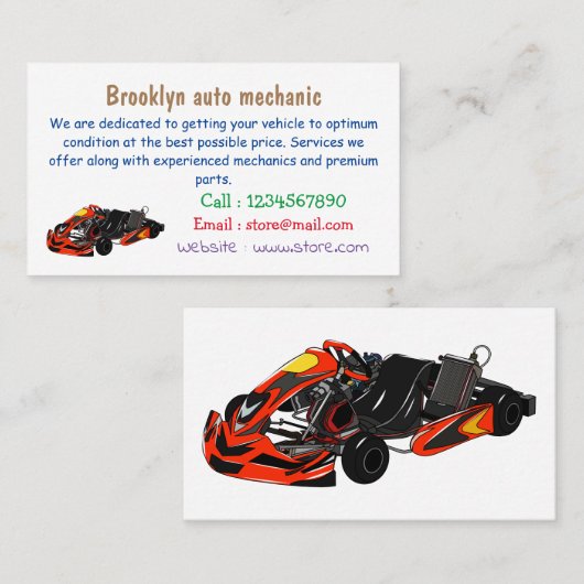 Kart racing Cartoon Illustration Visitenkarte (Vorne/Hinten)