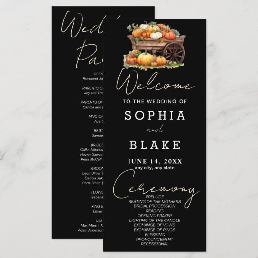 Kart von Pumpkins Fall Black Wedding Program (Vorne/Hinten)