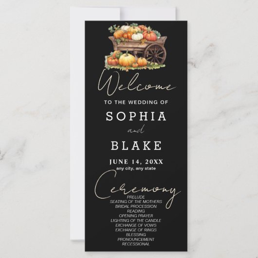 Kart von Pumpkins Fall Black Wedding Program (Vorderseite)