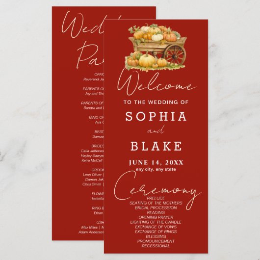 Kart von Pumpkins Fall Cherry Red Wedding Programm (Vorne/Hinten)