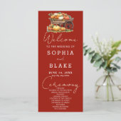 Kart von Pumpkins Fall Cherry Red Wedding Programm (Stehend Vorderseite)