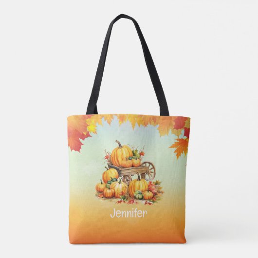 Kart von Pumpkins Fall Leaf Border Orange Hallowee Tasche (Rückseite)