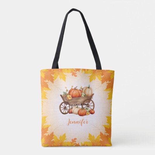 Kart von Pumpkins Fall Leaf Border Orange Hallowee Tasche (Rückseite)