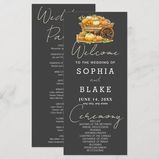 Kart von Pumpkins Fall Shadow Gray Wedding Program (Vorne/Hinten)