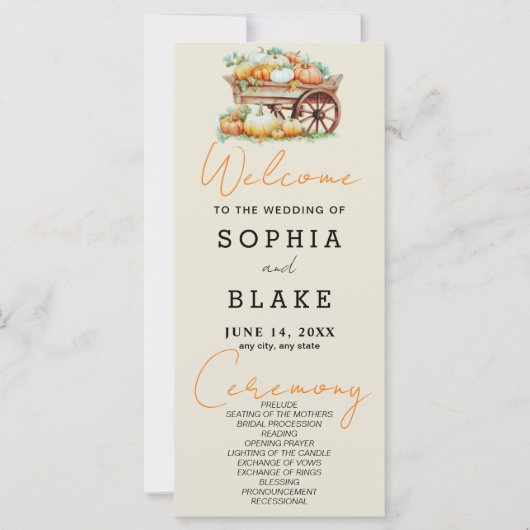Kart von Pumpkins Fall White Ash Wedding Programm (Vorderseite)