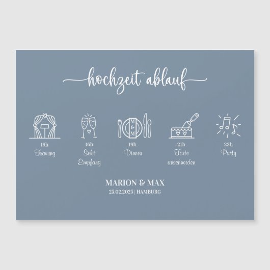 Kärtchen Ablauf Hochzeit Dusty Blue 01 Magnetkarte (Vorderseite)