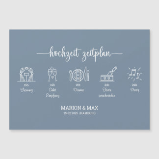 Kärtchen Zeitplan Hochzeit Dusty Blue 01 Magnetkarte