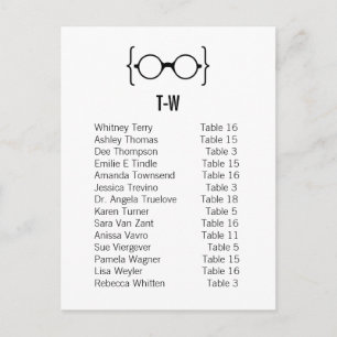 Karte 13 Geeky Glasses Seating Chart Postcard v1