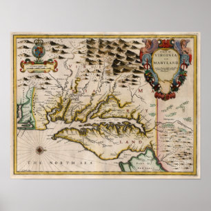 Karte 1676 von Virginia und von Maryland Poster