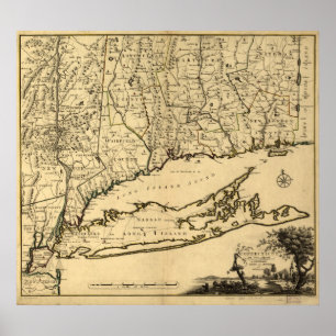 Karte 1780 von Connecticut und von Long Island, NY Poster