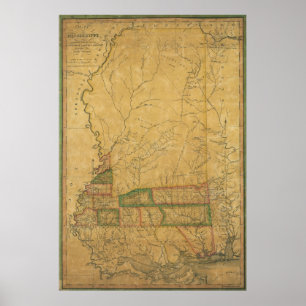 Karte 1820 von Mississippi Poster