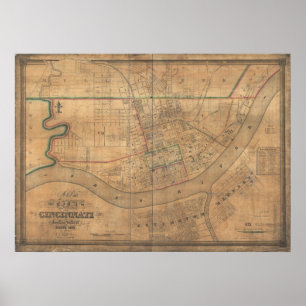 Karte 1838 von Cincinnati, Ohio Poster