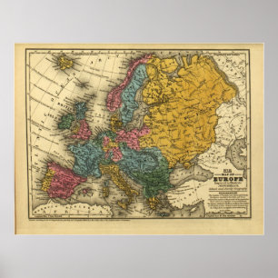 Karte 1839 von Europa Poster