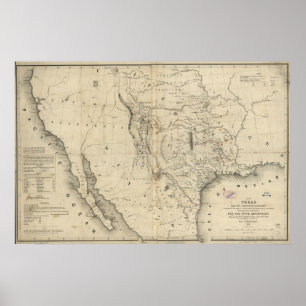 Karte 1844 der Republik von Texas u. von Ländern Poster
