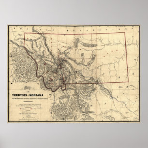 Karte 1865 von Montana-Gebiet Poster