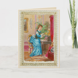 Karte 1875 - Viktorianische Dame am Schreibtisch