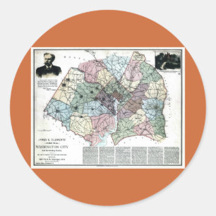 Karte 1891 von Washington-Stadt u. von umgebendem Runder Aufkleber
