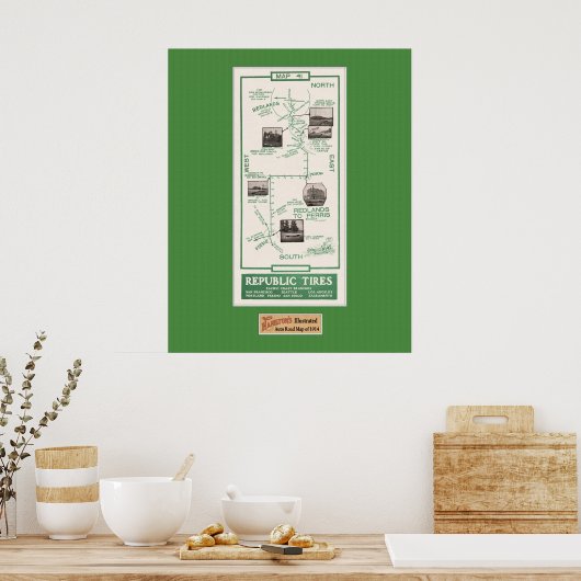 Karte 1914, Redlands to Perris Poster (Küche)