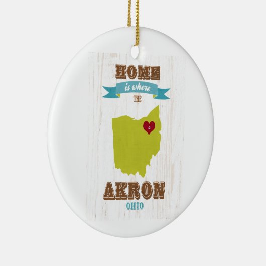 Karte Akrons, Ohio - Zuhause ist, wo das Herz ist Keramikornament (Rechts)