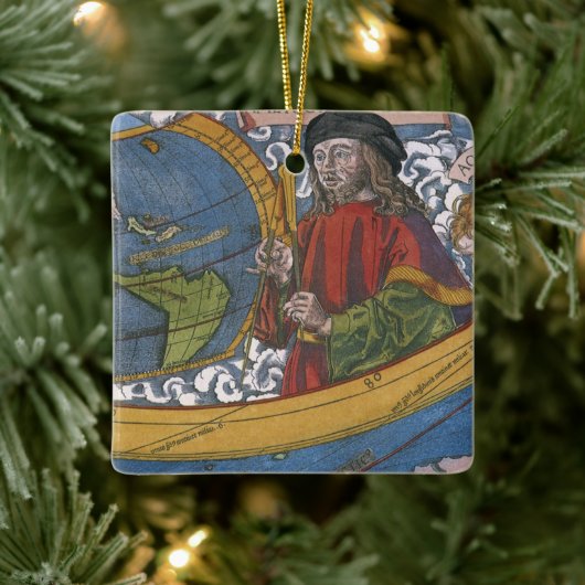 Karte Amerikas mit Explorer Amerigo Vespucci Keramikornament (Baum)