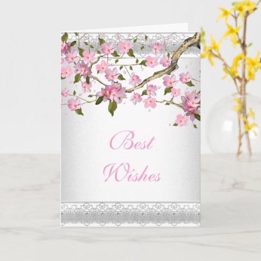 Karte Asiatisch Rosa Blumenbester Wunsch oder Gebu (Gelbe Blume)