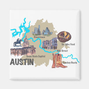 Karte Austins Texas Magnet