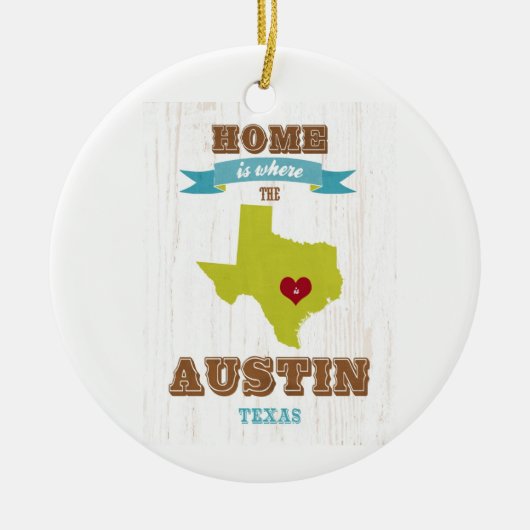 Karte Austins, Texas - Zuhause ist, wo das Herz Keramik Ornament (Vorne)